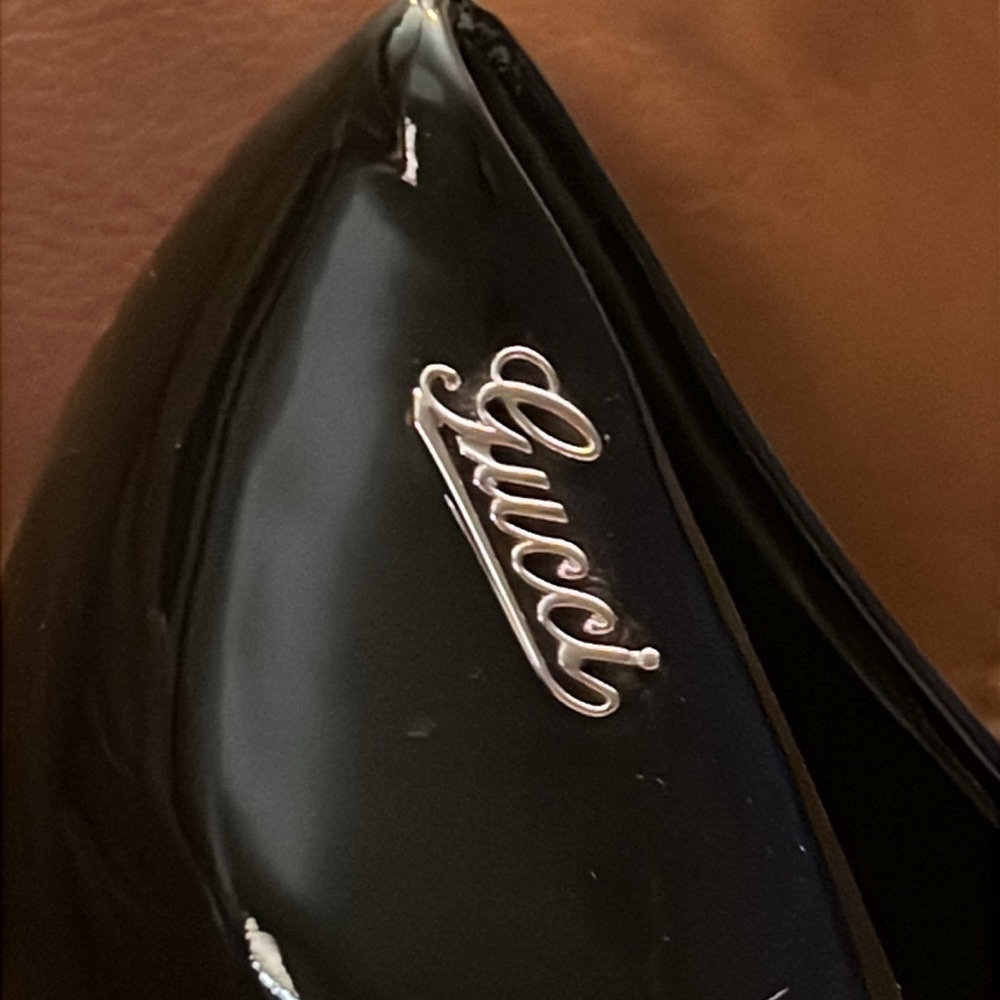 GUCCI Vitelli Bernice Soft Nero Black Baby Jane Heel Logo Hardware Sz 39 - Picture 5 of 11